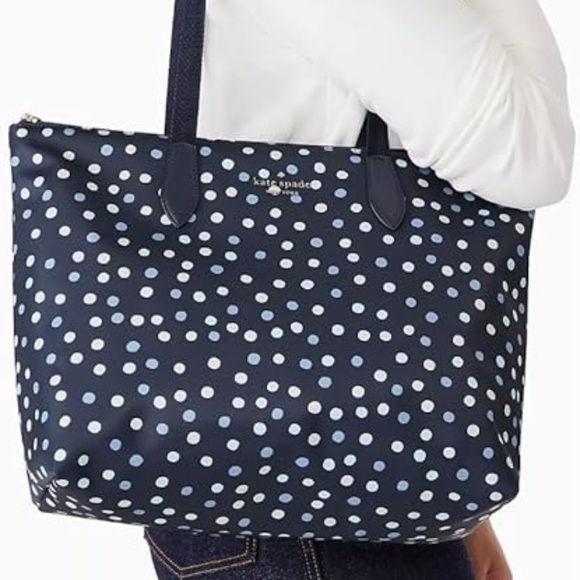 Kate Spade New York Mel Packable Nylon Tote – Blue Multi Polka Dot - Picture 2 of 7